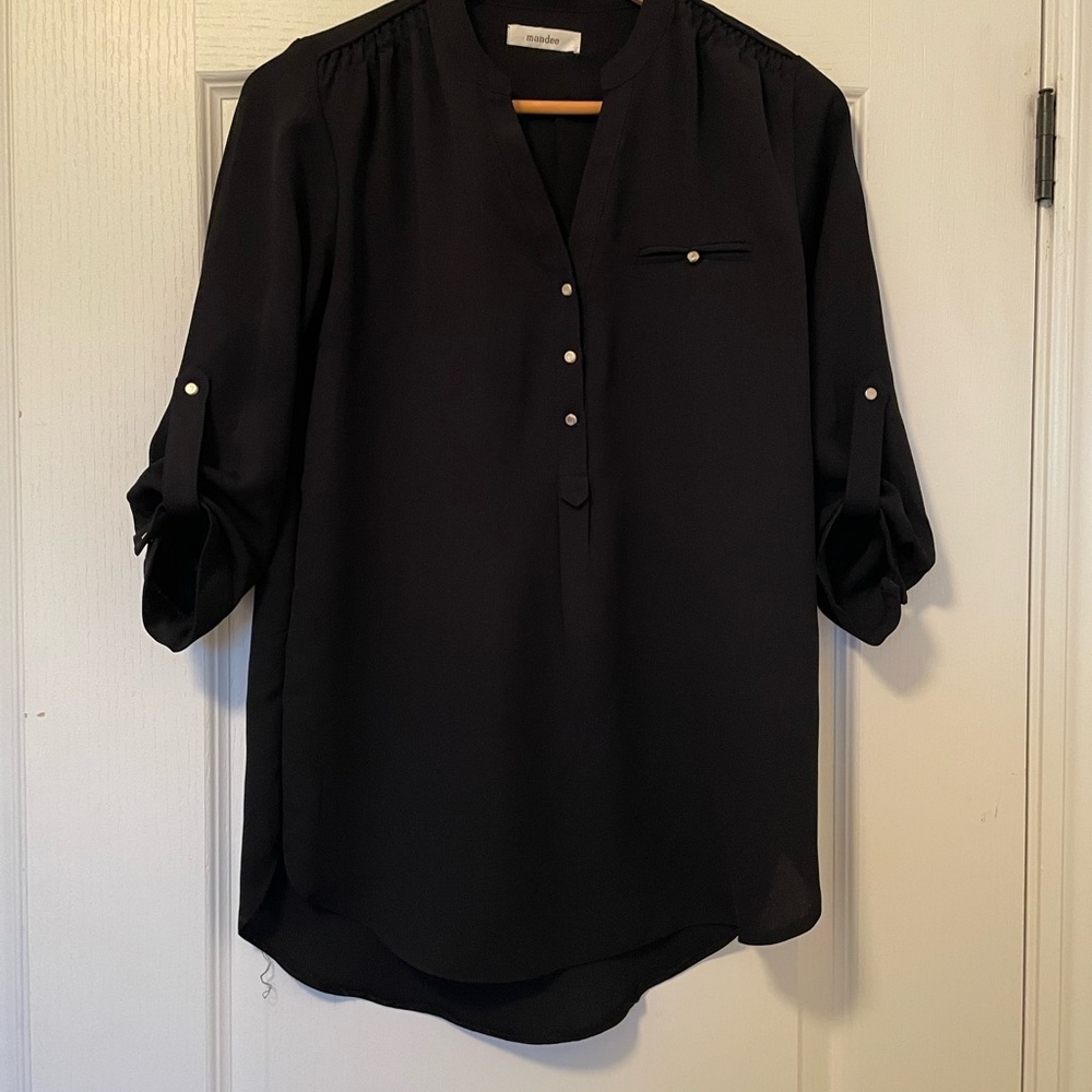 Mandee Flattering Black Button-Up Blouse